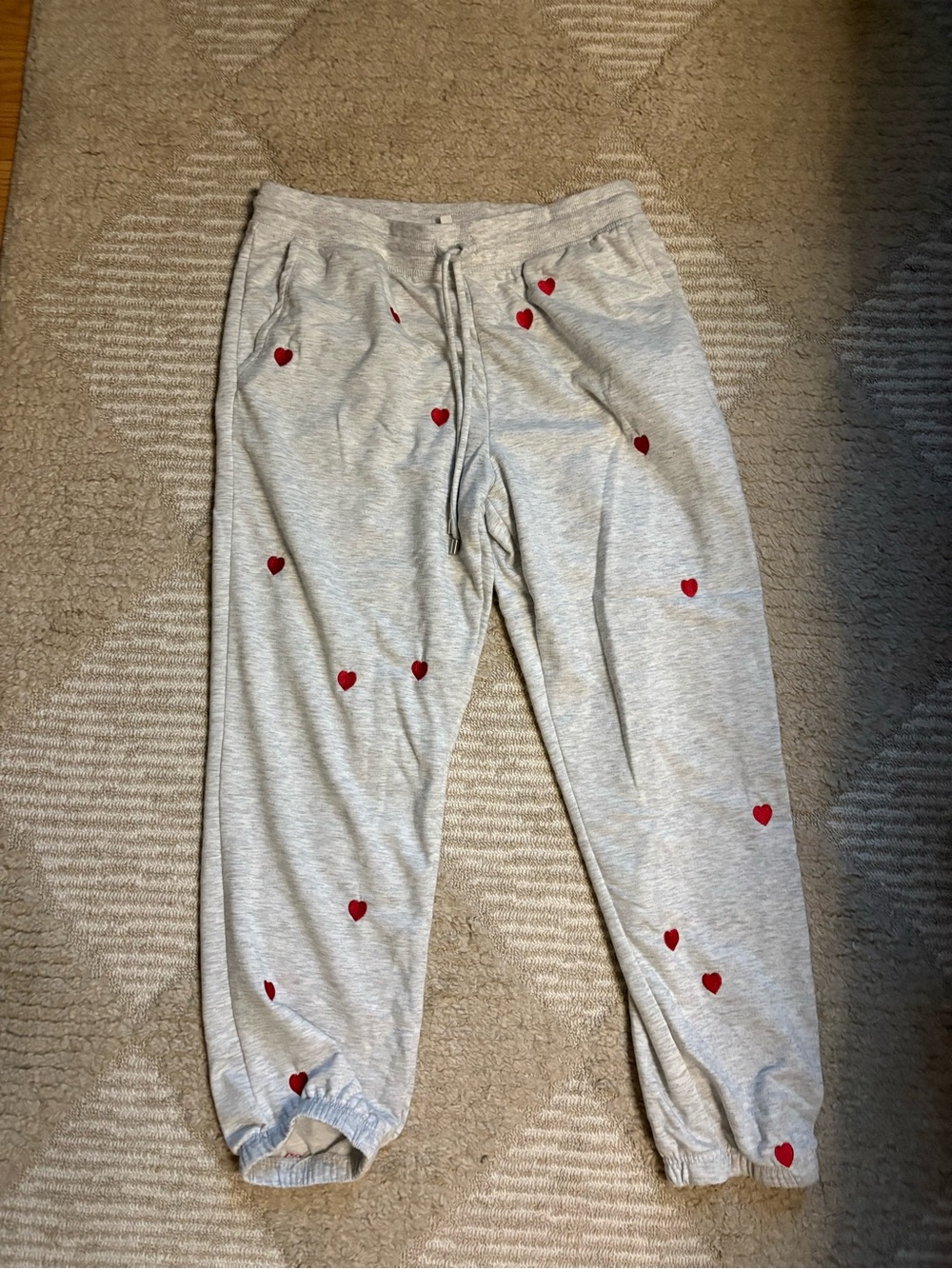 Women’s Gray Sweatpants with Red Heart Print